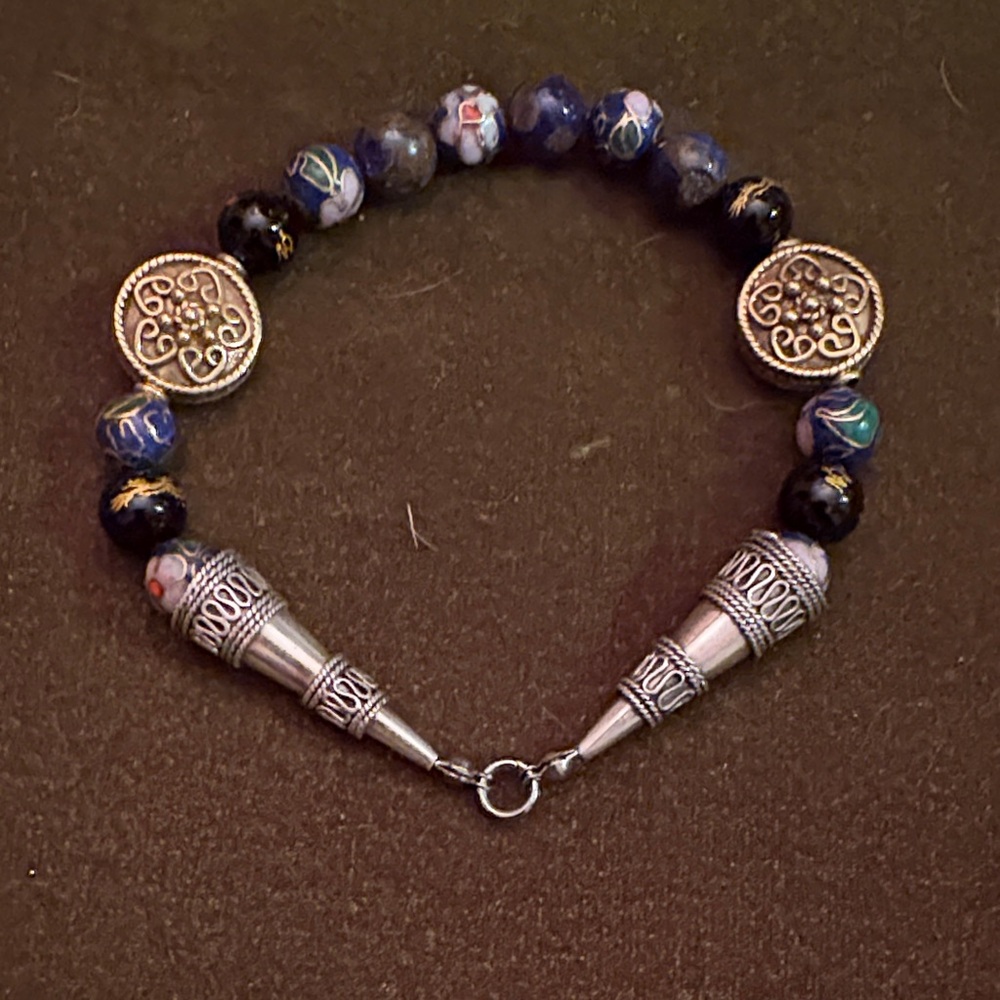 Handcrafted Blue Bead & Silver Accent Bracelet